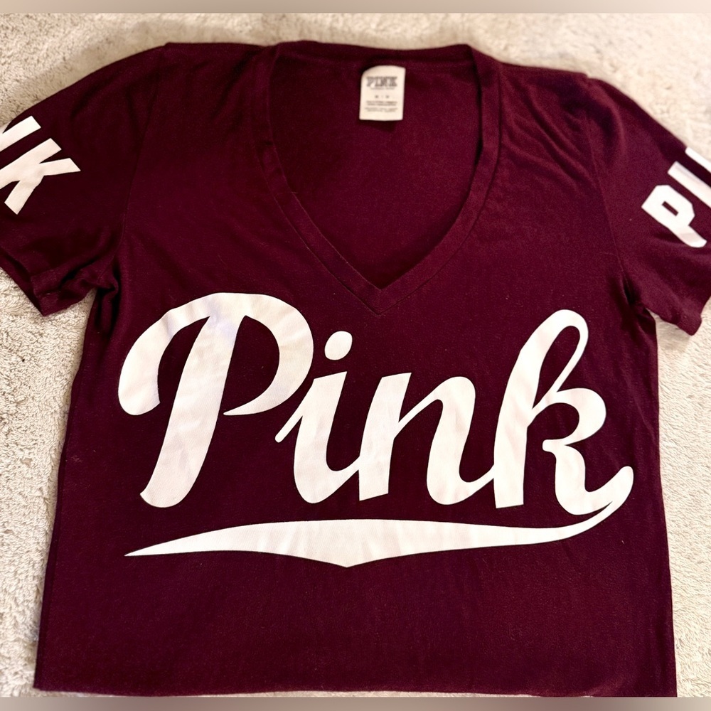 PINK Victoria's Secret Burgundy V-Neck Tee - Picture 3 of 4